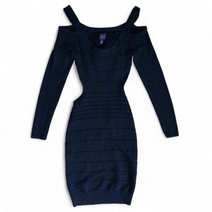 2B BEBE Black Metallic Spandex Body-Con Bandage Dress